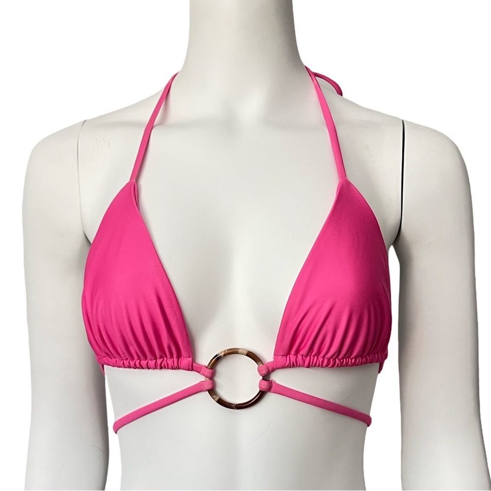 MORA Hot Pink Triangle Bikini Top w/ Resin Ring – Size L